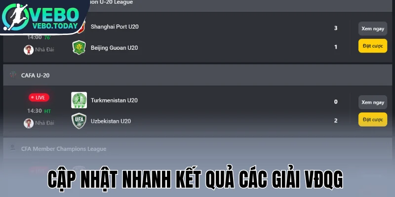 Cập nhật nhanh  kết quả các giải VĐQG 