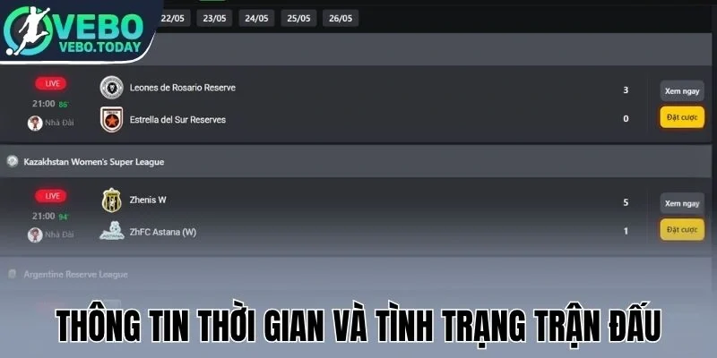 Thông tin thời gian và tình trạng trận đấu