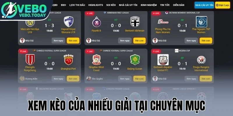 Xem kèo của nhiều giải tại chuyên mục
