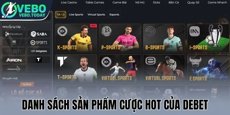 Debet - Cập Nhật Link Xem Bóng Đá Online, Tỷ Lệ Kèo Thú Vị 1 Danh sách sản phẩm cược hot của Debet