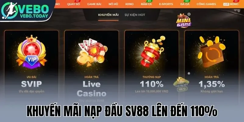 Sv88 - Địa Chỉ Cược Thể Thao Uy Tín, Live Bóng Đá Full HD 2 Khuyến mãi nạp đầu Sv88 lên đến 110%